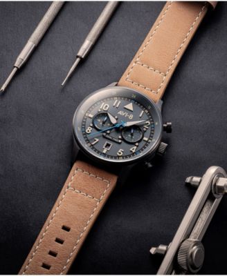 Men's Hawker Hurricane Carey Dual Time Orissa Beige Genuine Leather Strap Watch 43mm