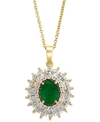 EFFY Collection - Emerald (1-1/2 ct. t.w.) & Diamond (1/5 ct. t.w.) Halo 18" Pendant Necklace in 14k Gold