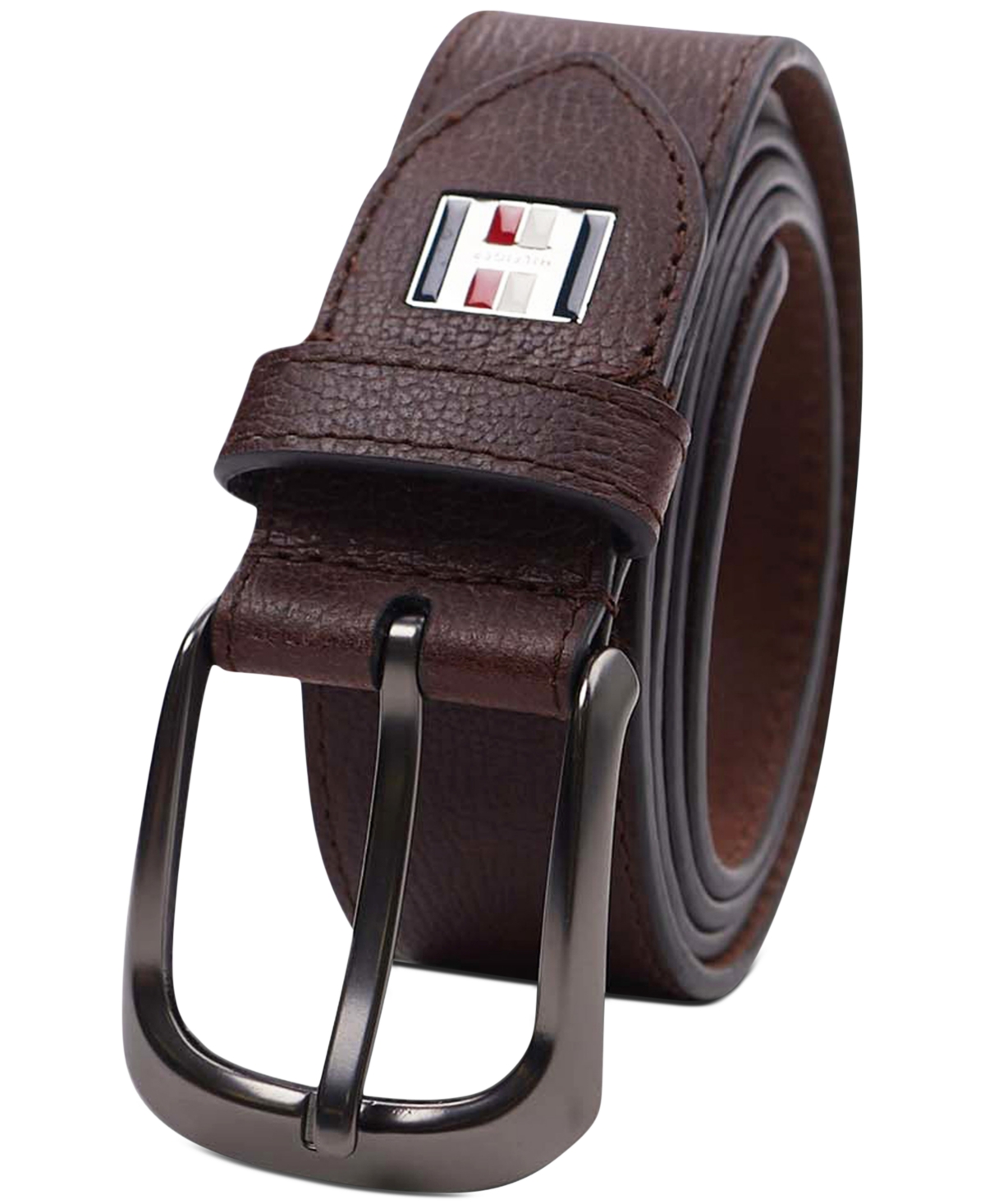 Tommy Hilfiger Men's Enamel Logo Ornament Casual Leather Belt
