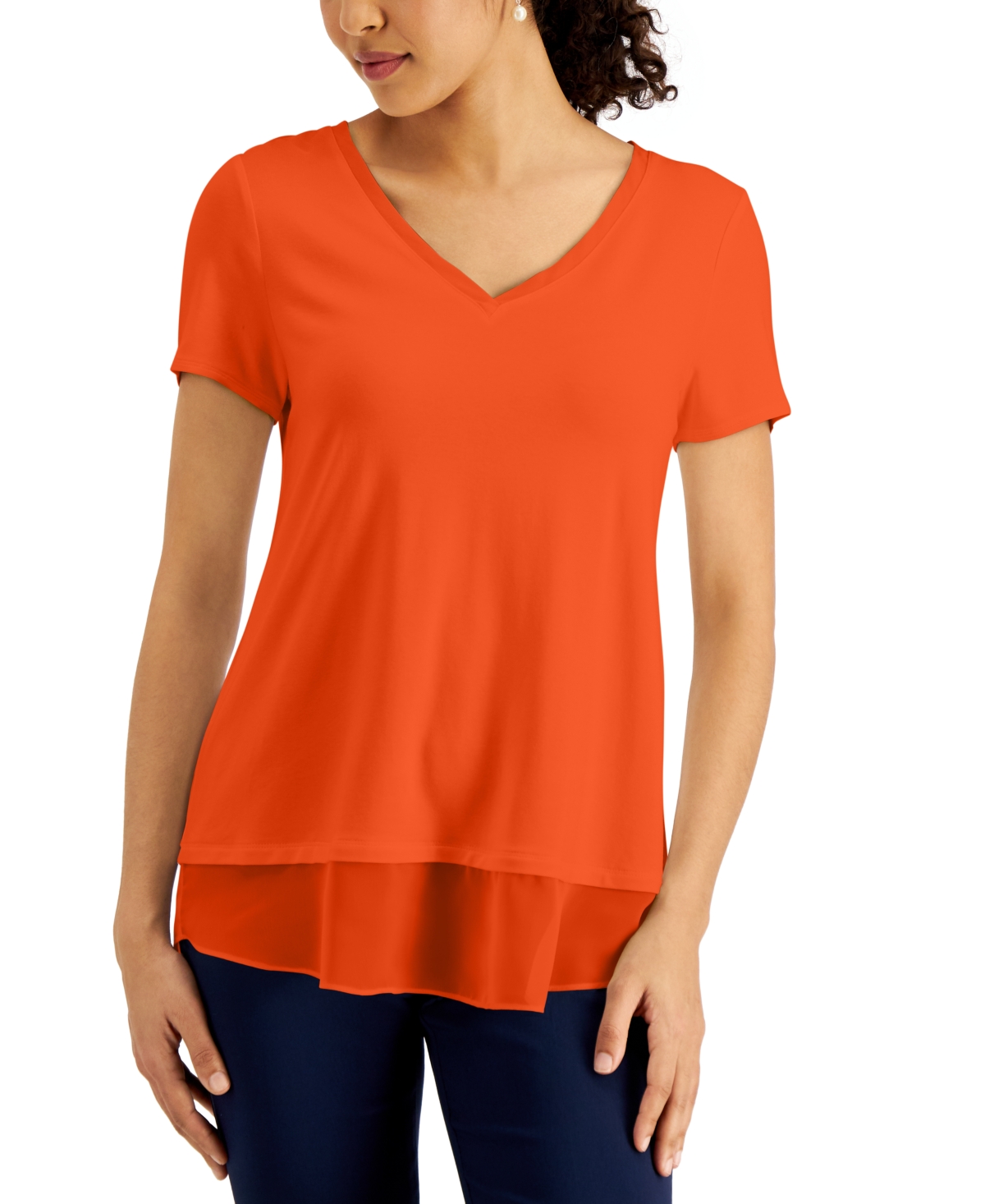 Jm Collection Plus Satin-Trim Top, Created for Macy's