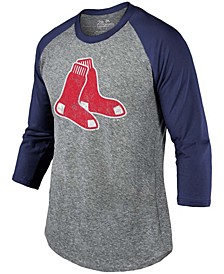 Men's Heather Gray, Navy Boston Red Sox Current Logo Tri-Blend 3/4 Sleeve Raglan T-shirt