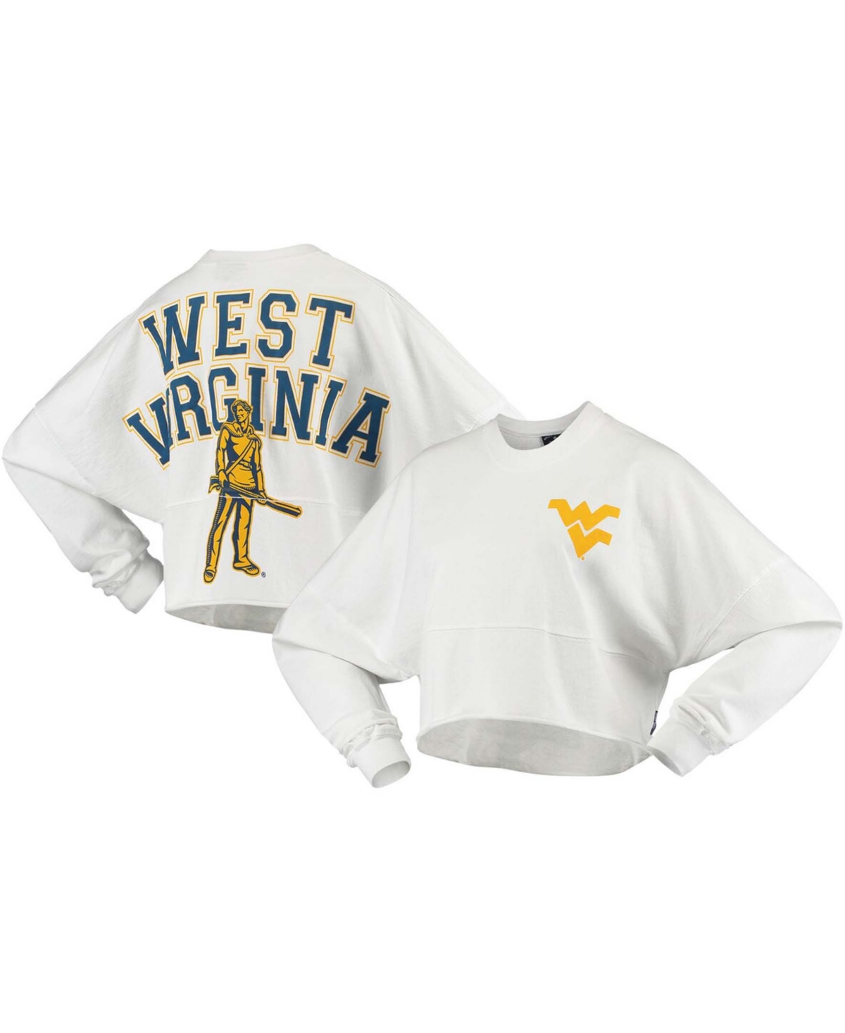 Women'sWest Virginia Mountaineers Raw Hem Cropped Long Sleeve T-shirt - White