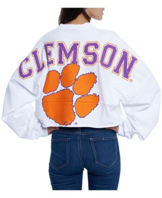 Women's White Clemson Tigers Raw Hem Cropped Long Sleeve T-shirt