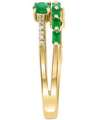 EFFY&reg; Emerald (3/4 ct. t.w.) &  Diamond (1/10 ct. t.w.) Stack Look Double Row Ring in 14k Gold