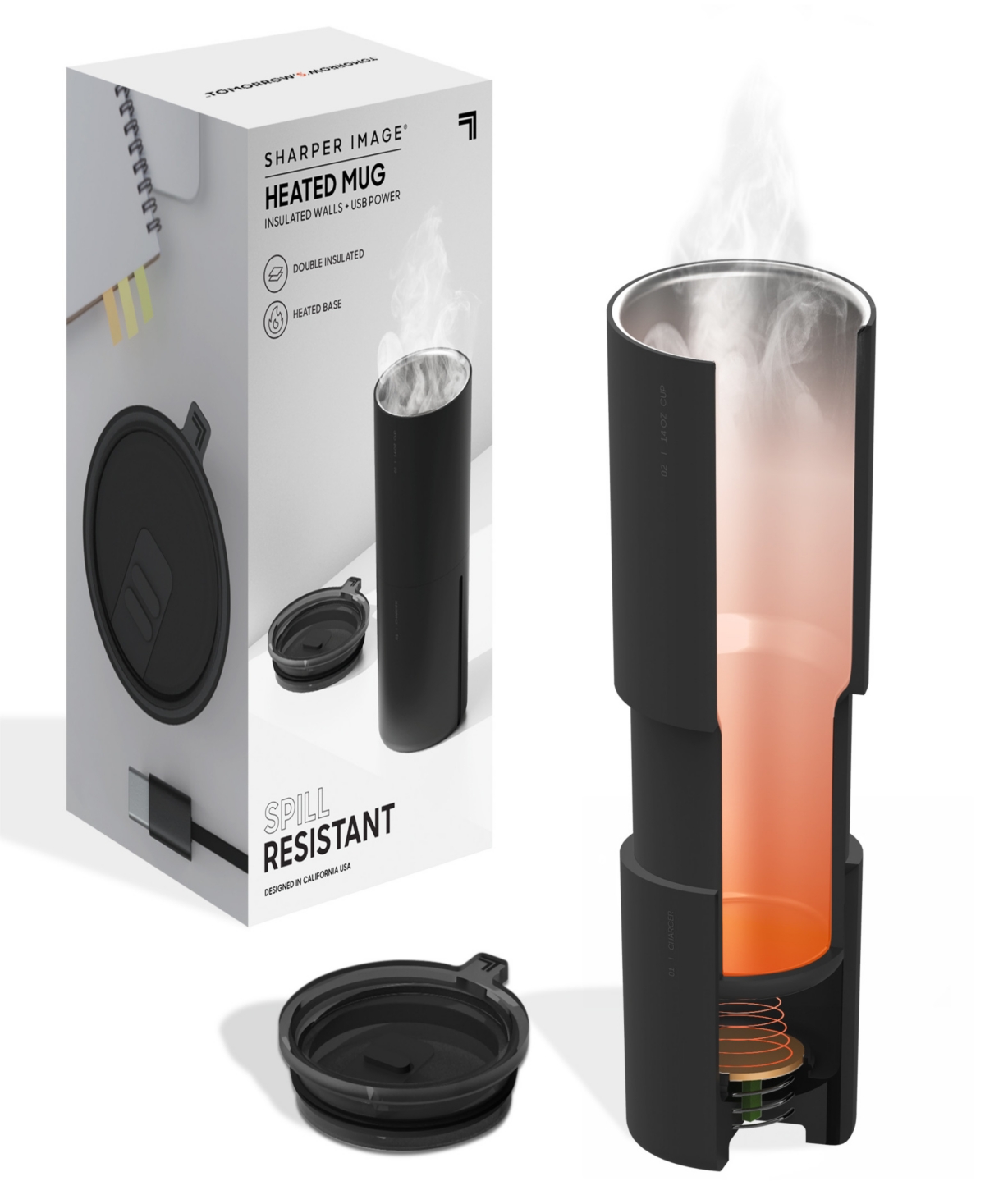 Sharper Image Insulated Heated Travel Mug Set, 2 Piece In Black ModeSens