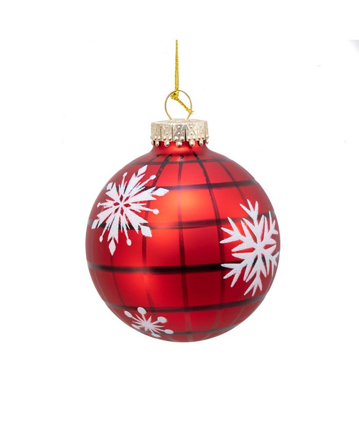 Kurt Adler 80MM Red Plaid with Snowflakes Glass Ball Ornaments, 6 Piece ...