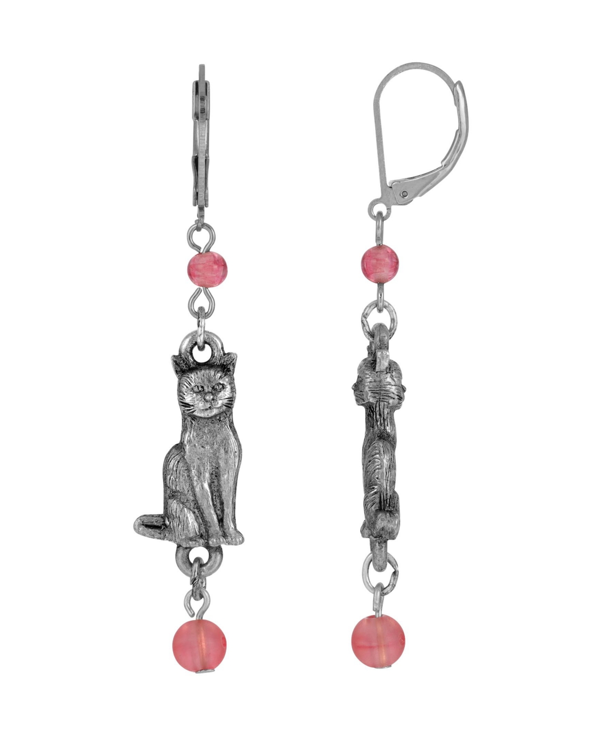 2028 Bead Cat Drop Earrings In Pink