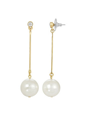 2028 Gold-Tone Linear Imitation Pearl Drop Earrings - Macy's