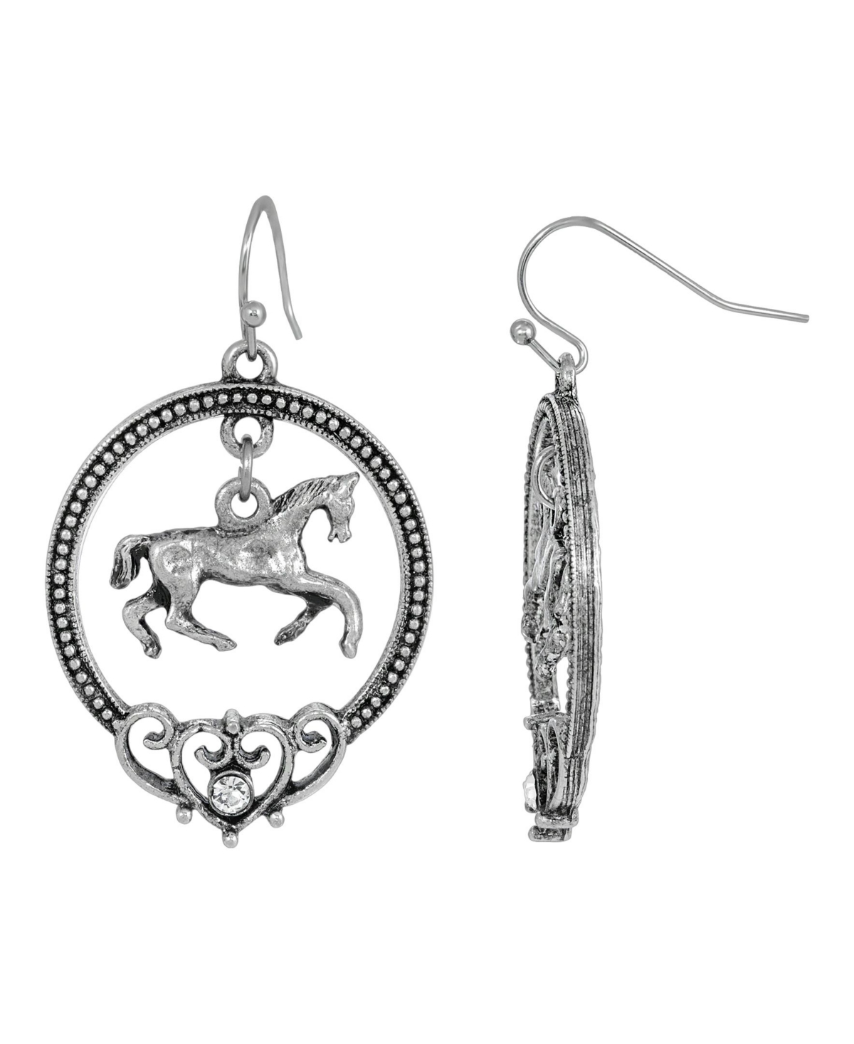2028 Horse Hoop Earrings In Silver-tone