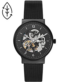 Men's Ancher Automatic Black Stainless Steel Mesh Watch, 40mm