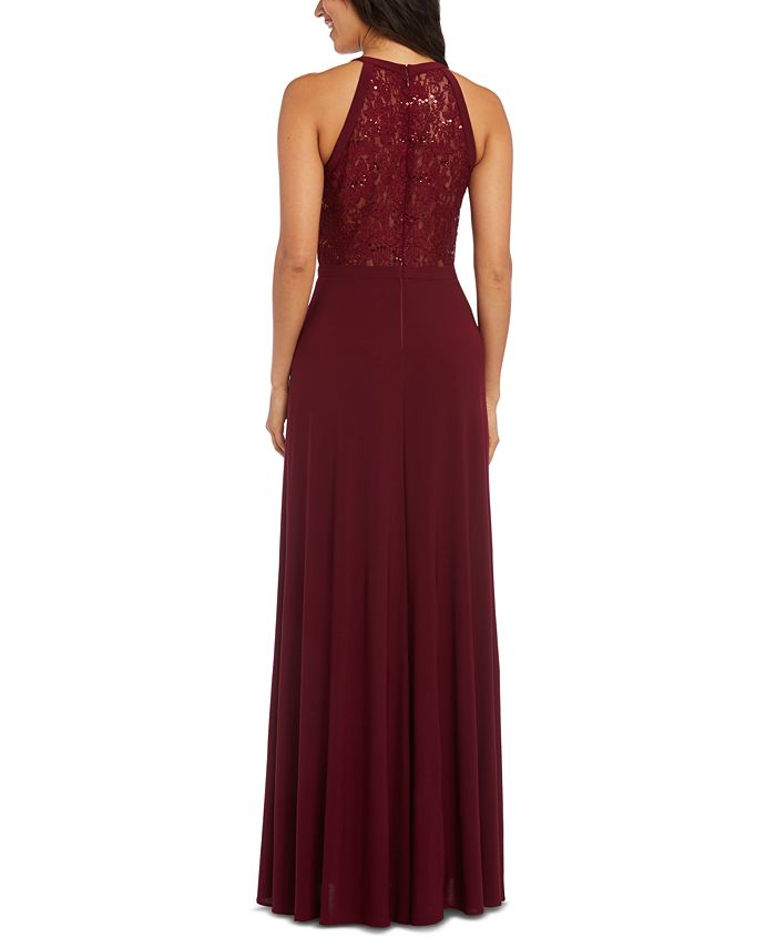 Nightway Petite LaceTrim Illusion Halter Gown & Reviews Dresses