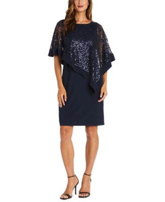 R & M Richards Sequined Cape Sheath Dress - Macy's