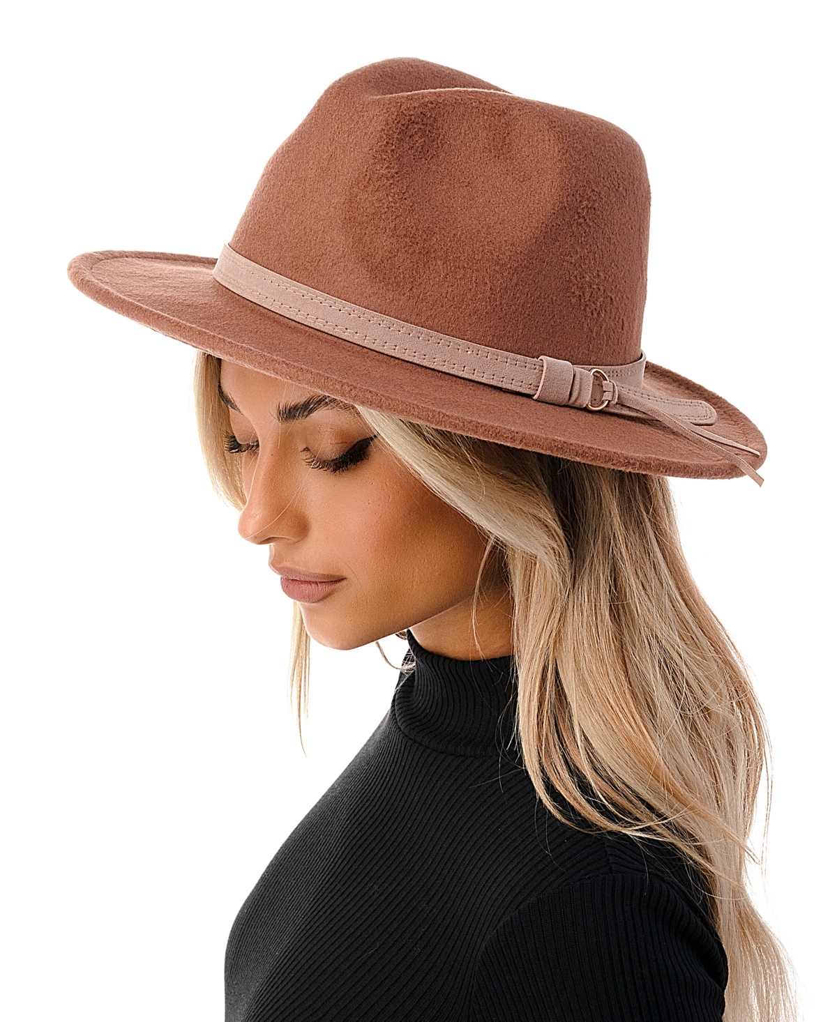 Marcus Adler Women's Wool Blend Felt Hat with Faux Leather Band