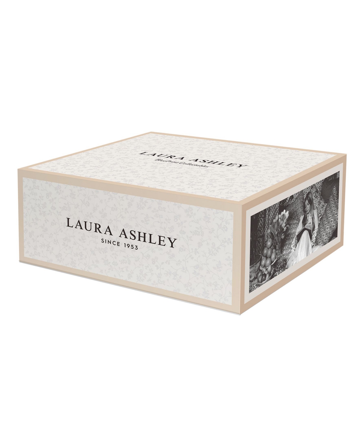 Closeout! Laura Ashley Blueprint Collectables 9 Oz Floris Mugs in Gift Box, Set of 4 - White with Blue