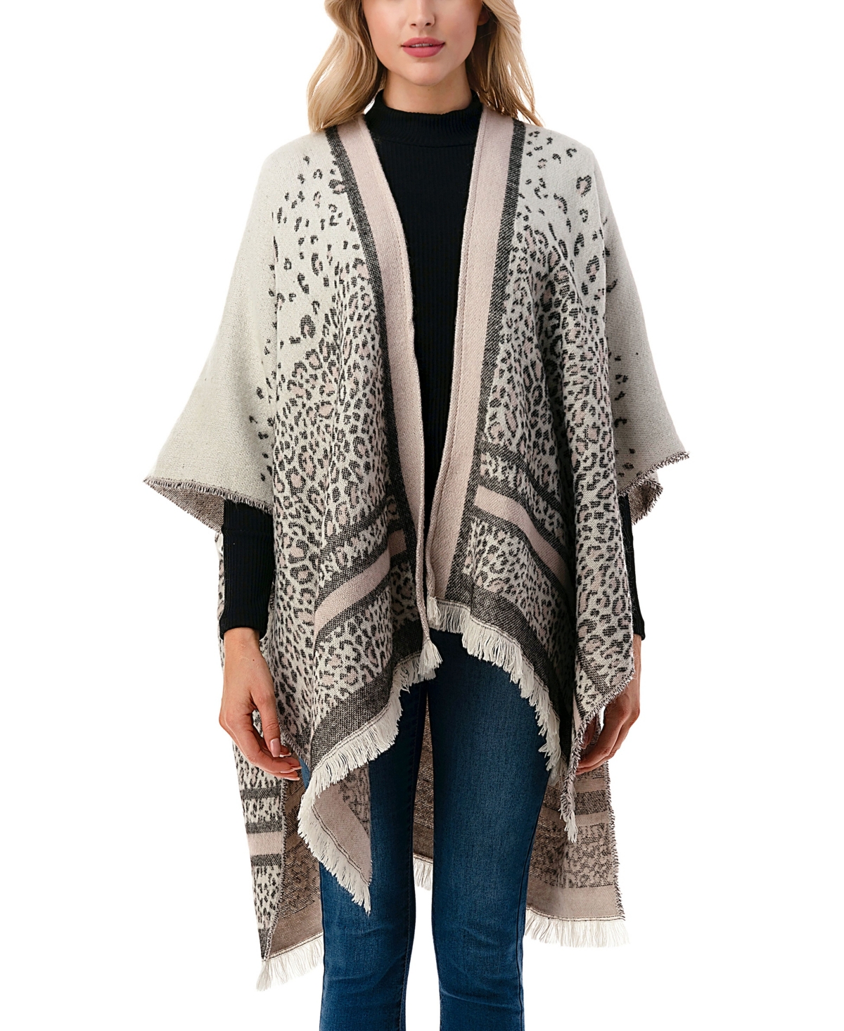 Women's Ombre Leopard Print Pocket Kimono - Ivory