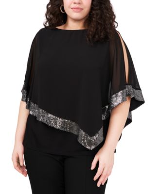 MSK Plus Size Sequin-Trim Overlap Top - Macy's