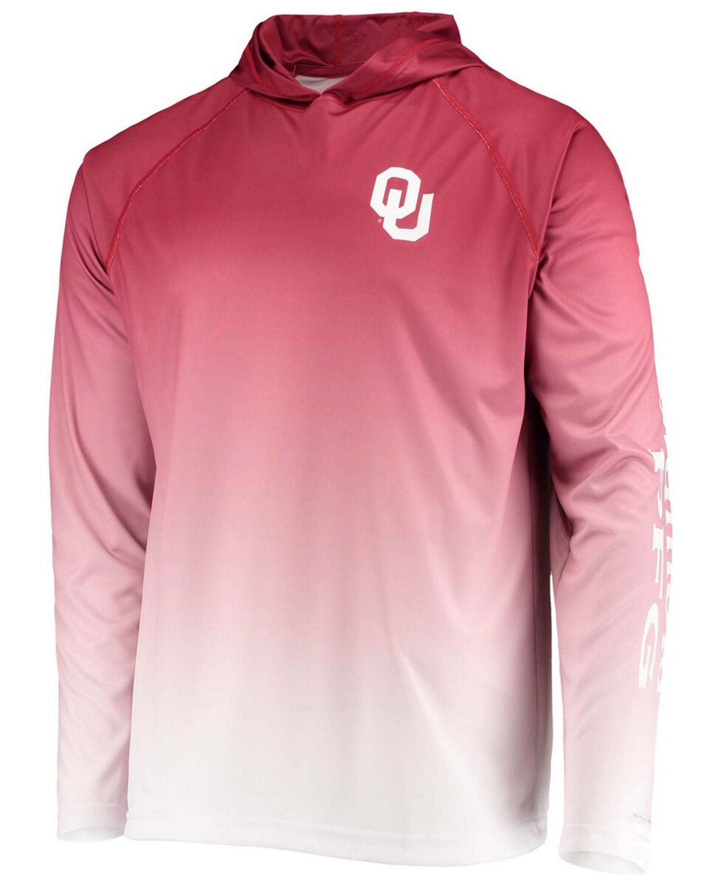 Мужская футболка Columbia Crimson Oklahoma Sooners Terminal Tackle Omni-Shade UPF 50 Long Sleeve Hooded — фото 3