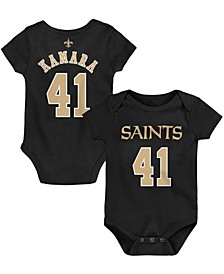 Infant Boys and Girls Alvin Kamara Black New Orleans Saints Mainliner Player Name and Number Bodysuit