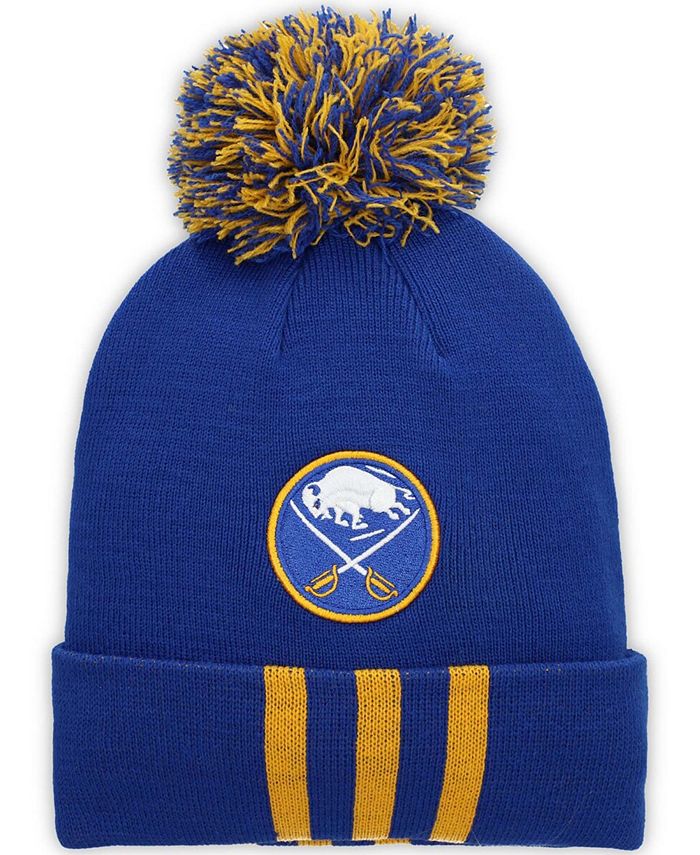 adidas Men's Royal Buffalo Sabres Three Stripe Cuffed Knit Hat with Pom