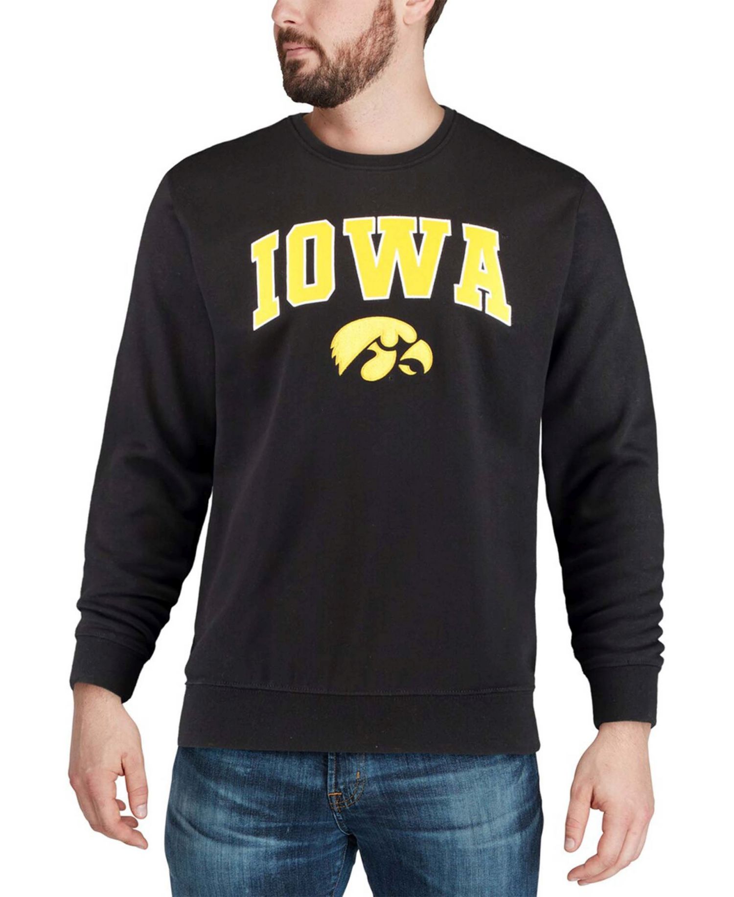 Men's Iowa Hawkeyes Arch and Logo Crew Neck Sweatshirt