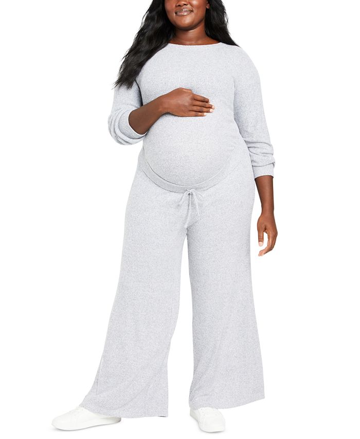 Motherhood Maternity Plus Size Under Belly Hacci Wide-Leg Maternity Pants -  Macy's