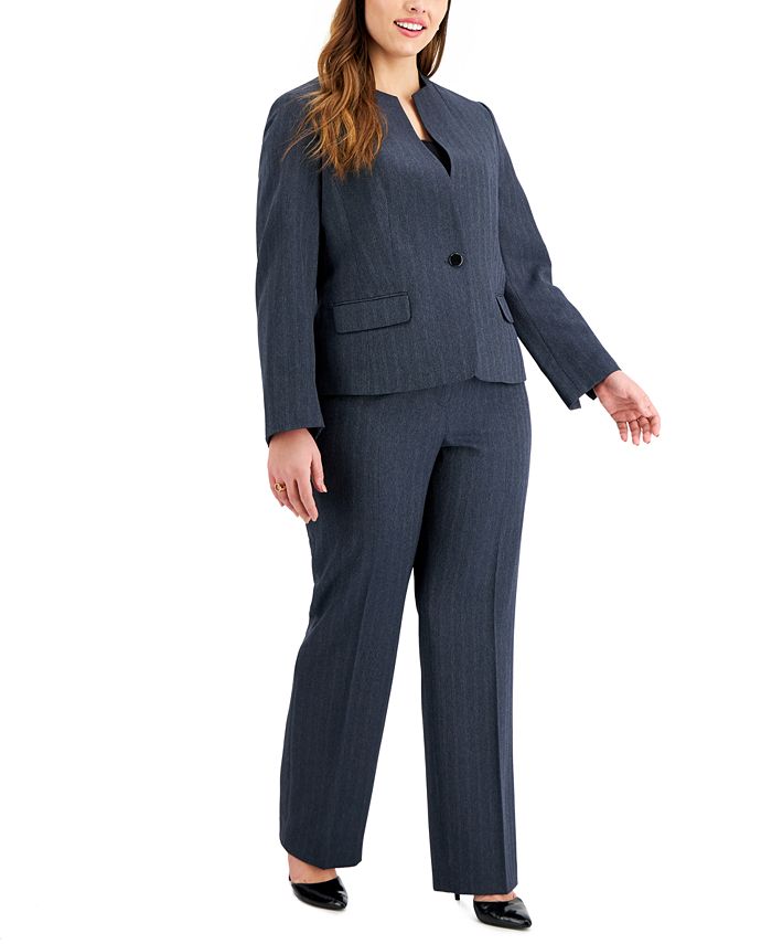Le Suit Plus Size One-Button Collarless Straight-Leg Pantsuit - Macy's