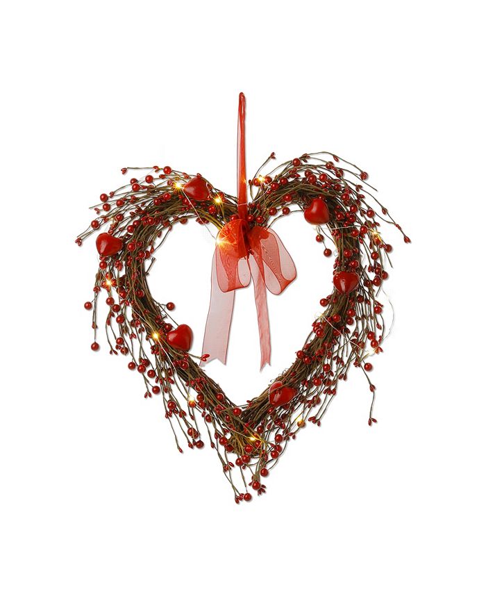 Glitzhome® 17 Lighted Valentine's Berry Heart Wreath