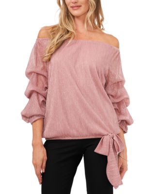MSK - Metallic Lantern-Sleeve Off-The-Shoulder Top