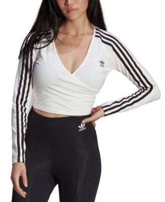 Photo 1 of adidas Women's Cropped Striped-Sleeve Top size medium