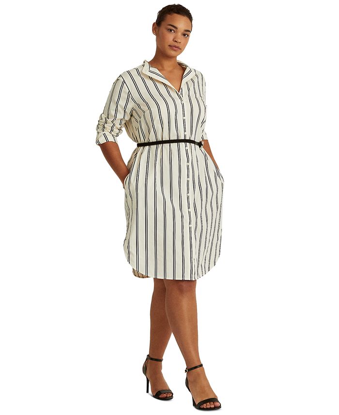 Lauren Ralph Lauren Plus-Size Striped Cotton Dobby Shirtdress - Macy's