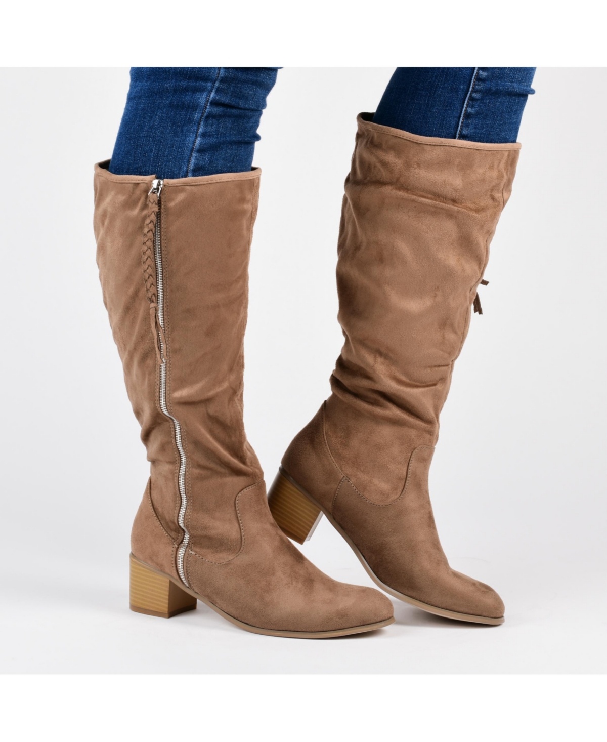 JOURNEE COLLECTION WOMEN'S SANORA WIDE CALF STACKED HEEL MID SHAFT BOOTS 