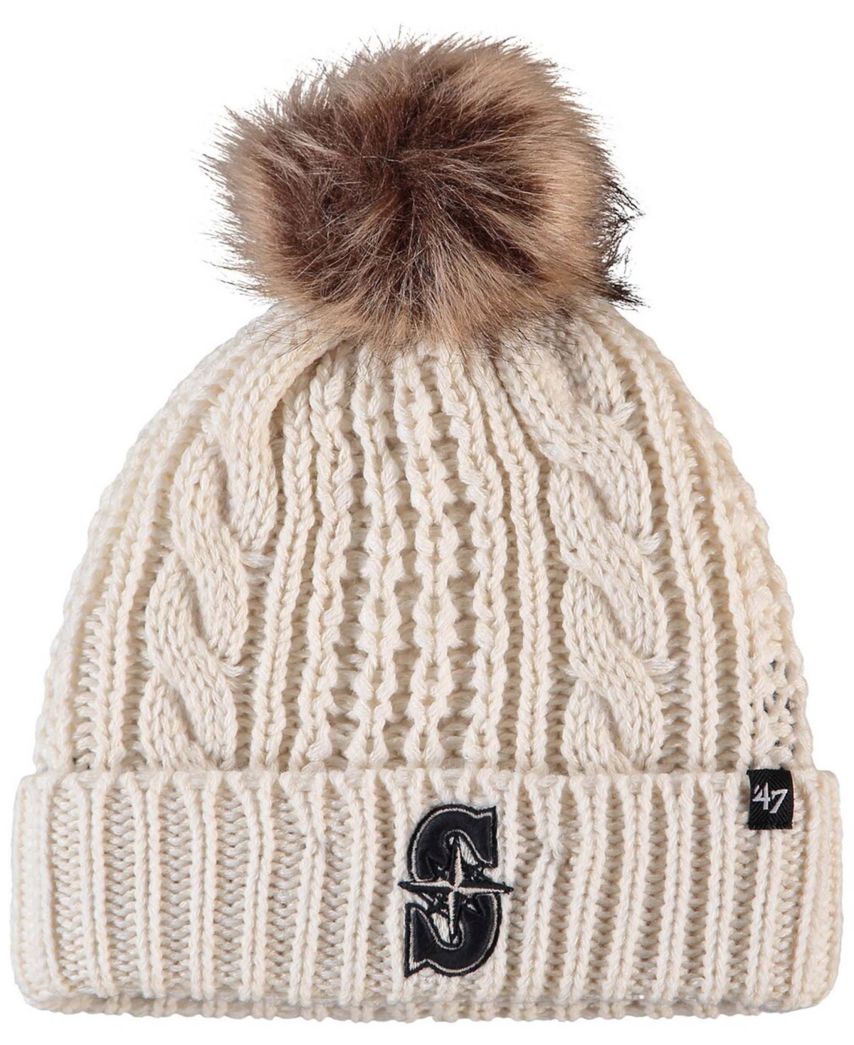 47 Brand Women's Cream Seattle Mariners Meeko Cuffed Knit Hat With Pom