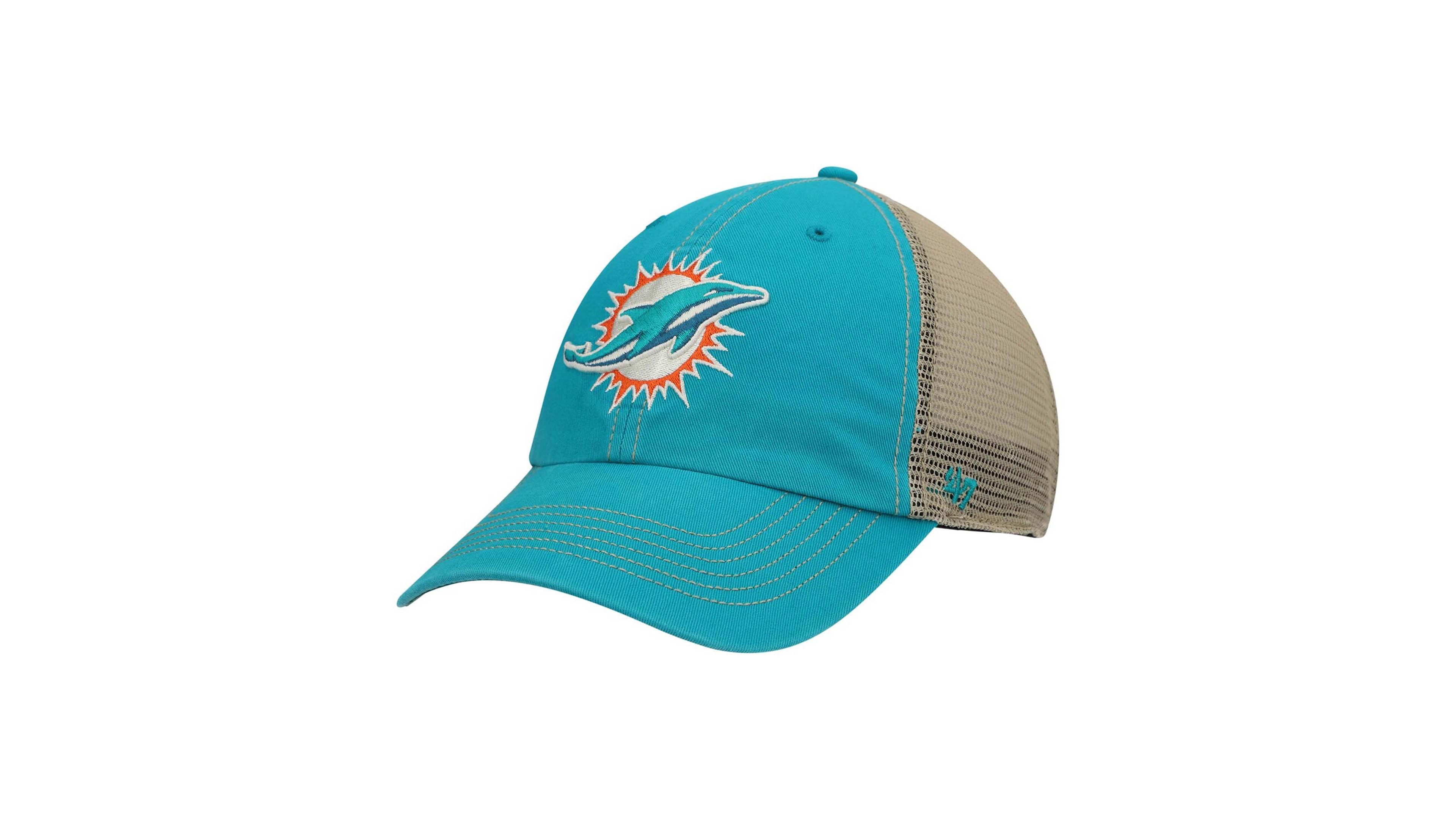 Men's Aqua, Natural Miami Dolphins Trawler Trucker Clean Up Snapback Hat