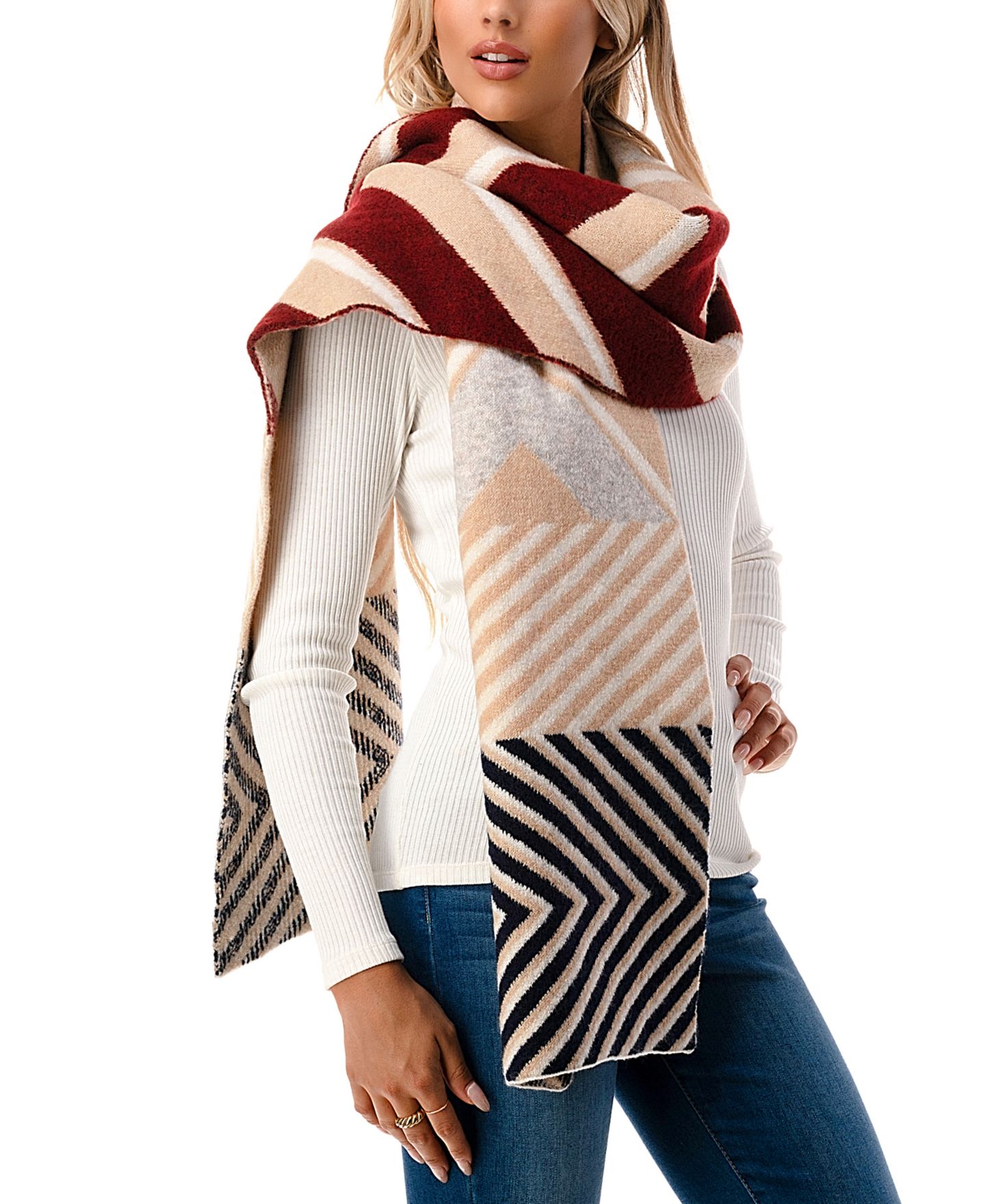 Женский шарф Marcus Adler Ultra Soft Plush Chevron, цвет: Бордовый — фото 2