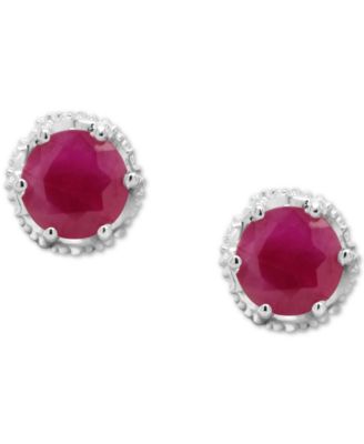 Sapphire Beaded Frame Stud Earrings (1-1/5 ct. t.w.) in Sterling Silver (Also in Emerald & Ruby)