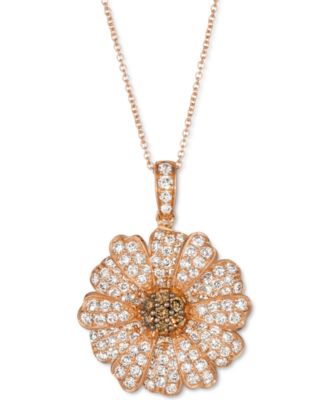Nude Diamond (1-1/3 ct. t.w.) & Chocolate Diamond (1/6 ct. t.w.) Pav&eacute; Flower Pendant Necklace  in 14k Rose Gold