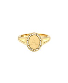 14K Gold Diamond Signet Initial Ring