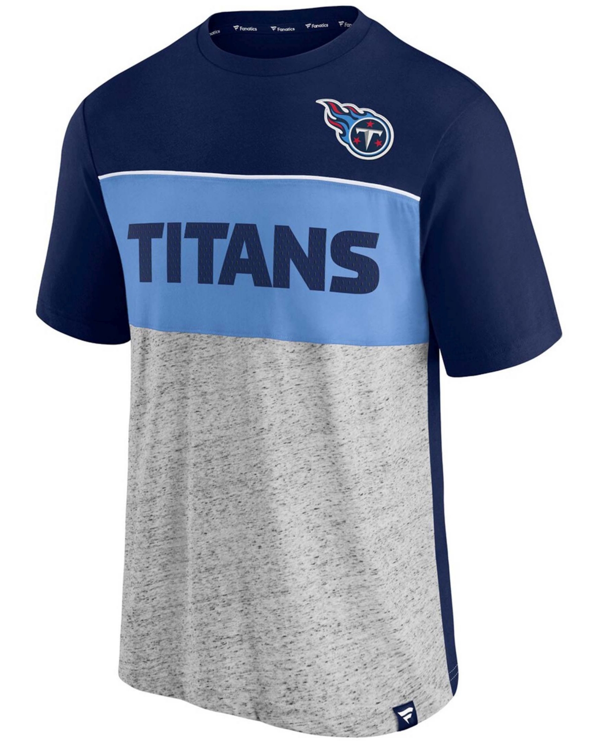Fanatics Men's Navy And Heathered Gray Tennessee Titans Colorblock T-shirt In Navy,heathered Gray