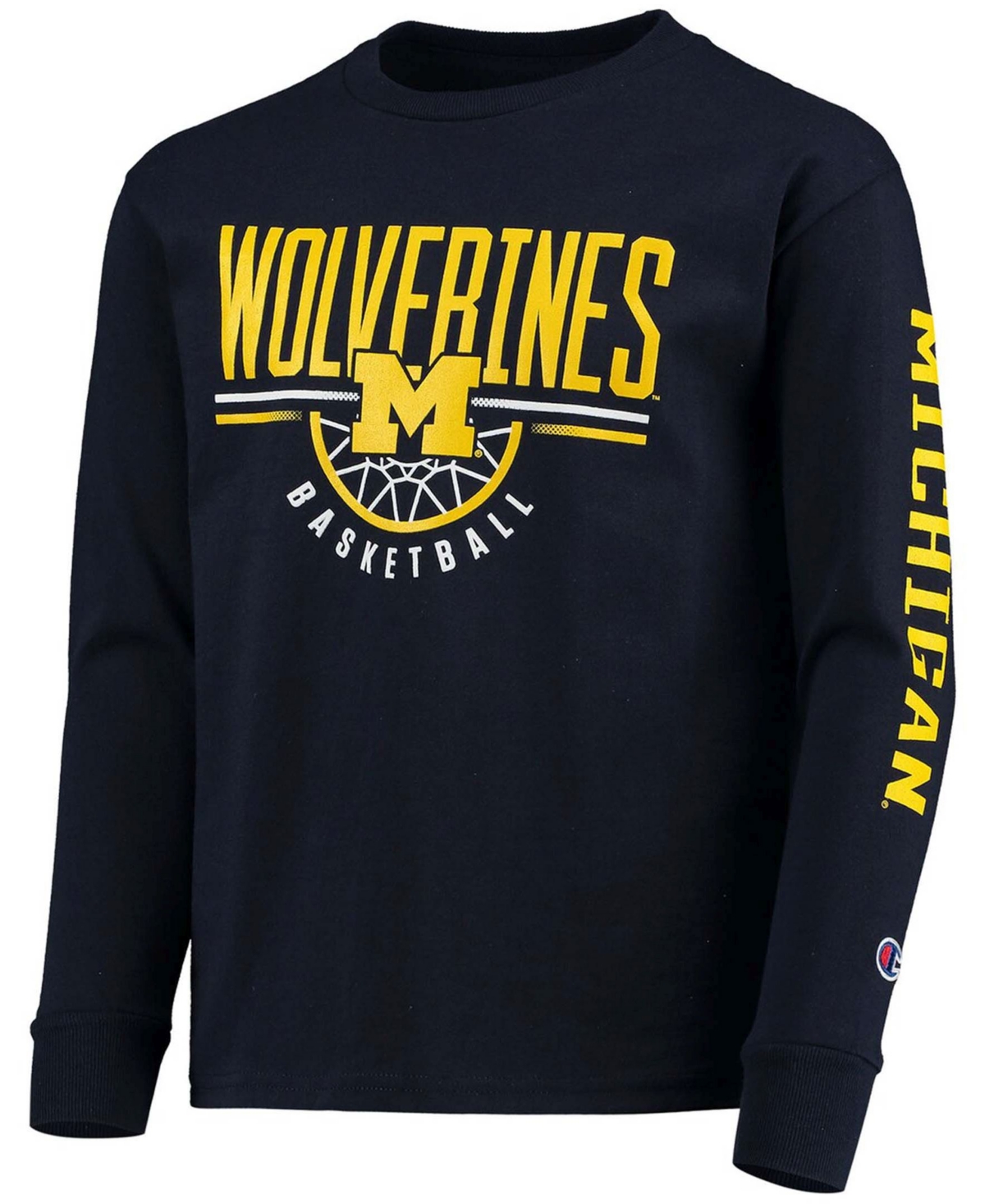 Big Boys and GirlsMichigan Wolverines Basketball Long Sleeve T-shirt - Navy