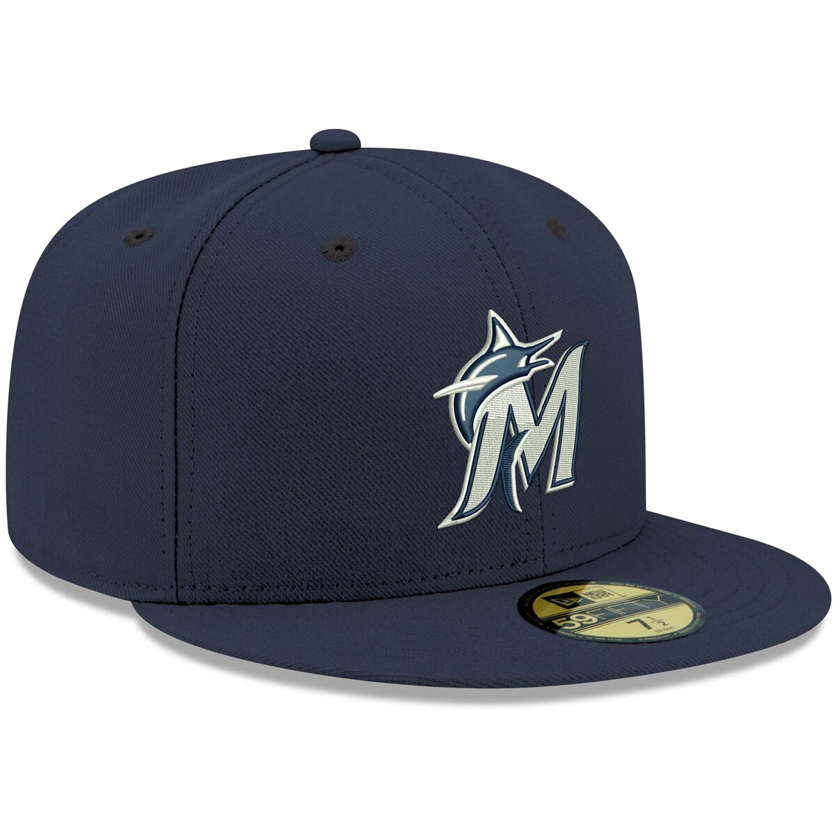 New Era Men's Navy Miami Marlins Logo White 59fifty Fitted Hat In Navy