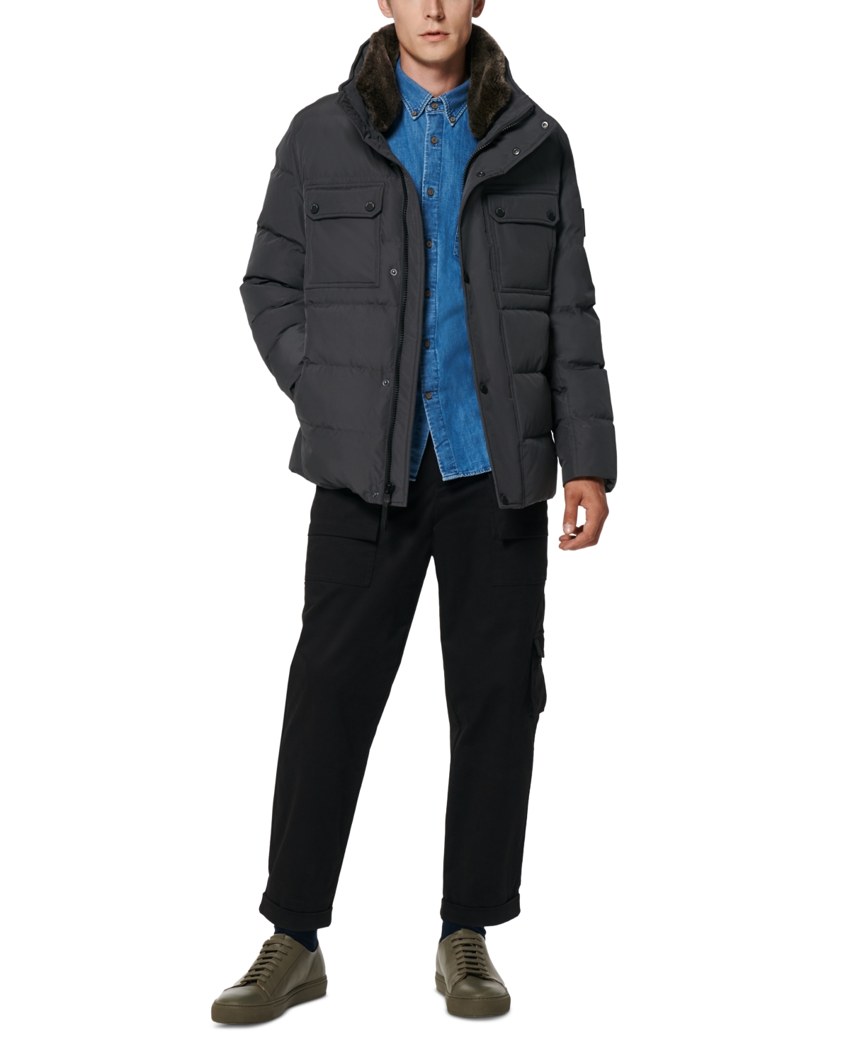 Marc New York Men s Barreto Super Wet Cire Parka with Grossgrain Trim Asphalt Smart Closet