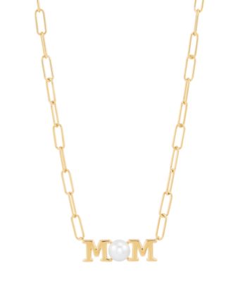 Macy's - Cultured Freshwater Pearl (6mm) MOM Paperclip Link 18" Pendant Necklace