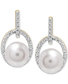 Cultured Freshwater Pearl (7mm) & Diamond (1/10 ct. t.w.) Doorknocker Drop Earrings in 14k