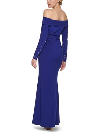 Vince camuto beaded cuff ruched discount jersey gown