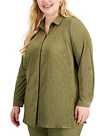 Plus Size Textured Button Front Top, Created for Macy's