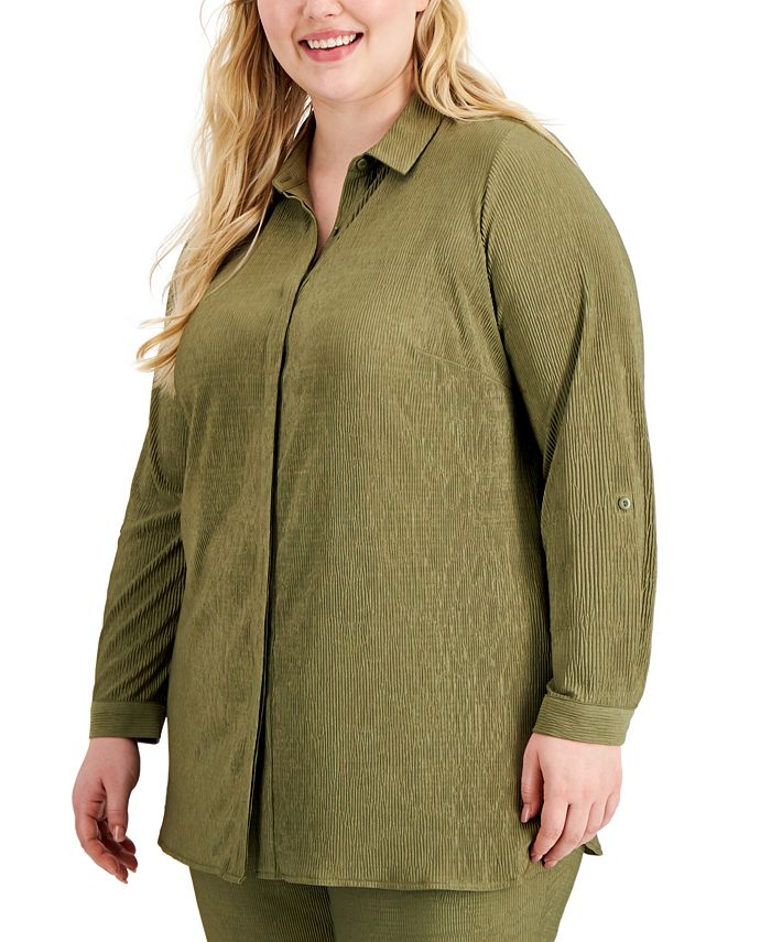 Alfani Plus Size Solid Button-Down Top, Created For Macy's - Macy's