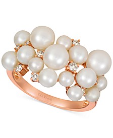Vanilla Pearl (3-6mm) & Nude Diamond (1/6 ct. t.w.) Cluster Ring in 14k Rose Gold