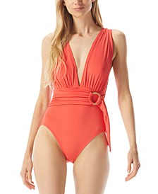 Plunge Wrap-Front One-Piece Swimsuit