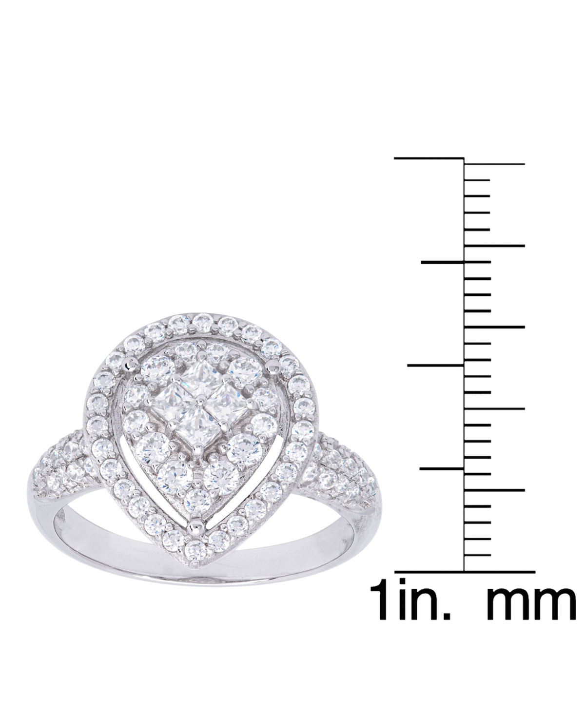 Cubic Zirconia Pear Halo Ring in Fine Gold Plate or Fine Silver Plate