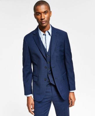 Tommy Hilfiger Modern Fit Sharkskin Suit Jacket 40S Blue Wool / 2 Button